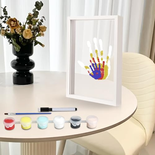 TOATELU Ensemble de cadres photo pour empreintes de main de famille - Cadre transparent pour empreintes de main - Multicolore - Bricolage - En bois - 6 couleurs