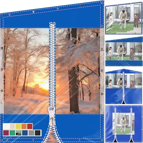 SDLLG Telone Trasparente 0,5mm PVC Giardino con Occhielli Patio Personalizzabile (420g/㎡-600g/㎡) Impermeabile Gazebo Telone con Porta a Cerniera Tende -12 colori - tipo B