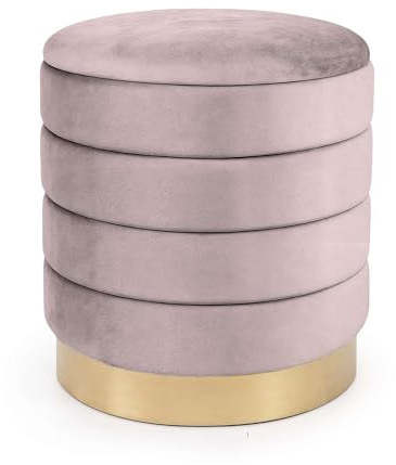 AKORD Sitzhocker aus Samt mit Stauraum Luna 40 cm, Fußstütze Rund, Polsterhocker für Schminktisch, Schlafzimmer, Wohnzimmer Möbel, Make-up-Hocker, Gepolstert, Altrosa