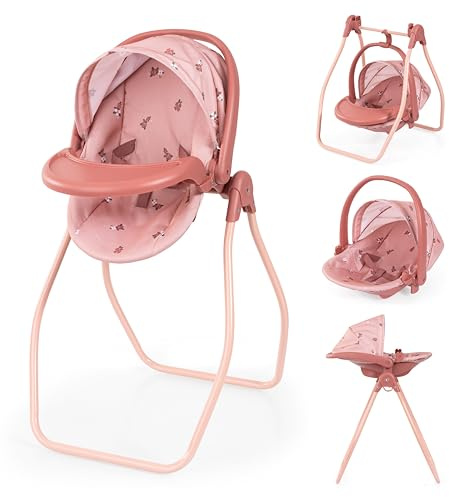 Bayer Design Accesorios para muñecos Set 4 en 1, Trona, portabebés | cama y columpio para muñecas, múltiples juegos de rol, a partir de 3 años