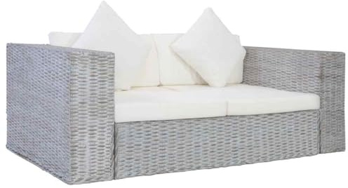 pokgdf 2-Sitzer und 3-Sitzer Rattansofa für Wohnzimmer mit robustem Holzrahmen, Breiten Armlehnen und waschbaren Polstern für Rattansessel – Echtes Rattan Sofa mit abnehmbaren Bezügen,