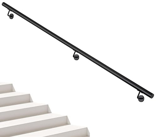 AICA Barandilla de escalera, Pasamanos de acero inoxidable 304 negro mate, 220 cm con 3 Soportes, para Interior y Exterior