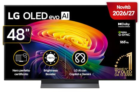LG OLED evo AI 48 Pollici, Serie C6 2026 Smart TV 4K - OLED48C64LA | Brightness Booster, Processore ?11 Gen3, Dual AI Engine, Dolby Vision & Atmos, AI Magic Remote, VRR/G-Sync 165Hz