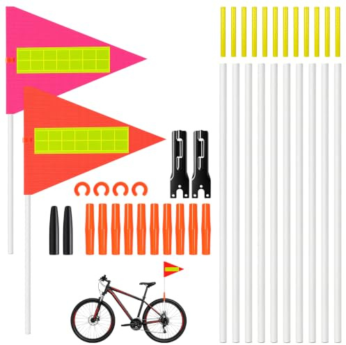MirraSwit 2 Pièces 360cm Fanion Drapeau Réfléchissant pour Vélo Sécurité | Drapeau Triangulaire de Sécurité pour Vélo, Hauteur Réglable, Imperméable et Indéchirable avec Rayons Réfléchissants pour VTT