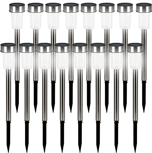 Deuba® Solarlampe für Außen 16er Set LED Wetterfest IP44 Dämmerungssensor Erdspieß Edelstahl Weiß Solar Garten Leuchte Außenleuchte Balkon Deko