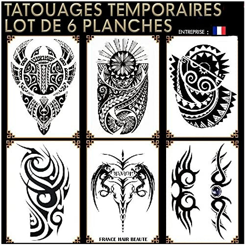 Temporäre Tattoos schwarz Design Arm Schulter Bein Stil Sport und Maori Neuseeland usw. Wasserdicht. Sehr widerstandsfähig. Ungiftig Dimension: 22 cm x 15 cm.