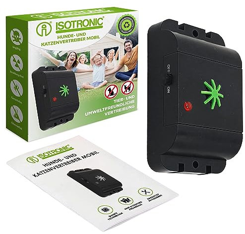 ISOTRONIC mobiler Hundeschreck Katzenschreck mit Ultraschall für Scheune, Garten, Auto und Garage, besonders hohe Töne, Wechselfrequenz gegen Gewöhnungseffekt (1)