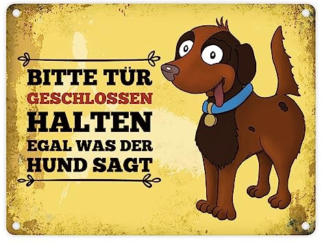 trendaffe Metallschild mit Hunde Motiv: Bitte Tr geschlossen halten, Aluminium, 15x20 cm