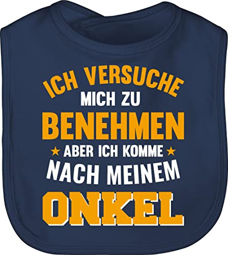 Baby Lätzchen - Sprüche - Ich versuche mich zu benehmen aber ich komme nach meinem Onkel orange - Unisize - Navy Blau - lustige babysachen spruch neffe latz babykleidung mit süßen sprüchen