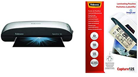Fellowes 5737801 Spectra A4 Laminiergerät für Zuhause/Home Office, laminiert 80-125 Micron Laminierfolien bis A4, inkl 10 gratis A4 Folien & ImageLast Laminierfolien 125 Mikron, DIN A4 (100er Pack)