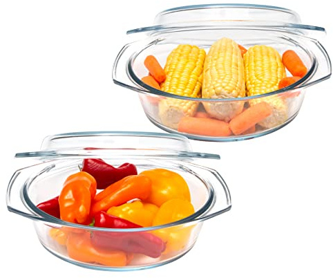 Simax Auflaufformen-Set, 2er-Set, Auflaufform mit Deckel, rundes Glas-Kochgeschirr, Borosilikatglas, hergestellt in Europa, 1 Qt und 1,5 Qt Auflaufformen