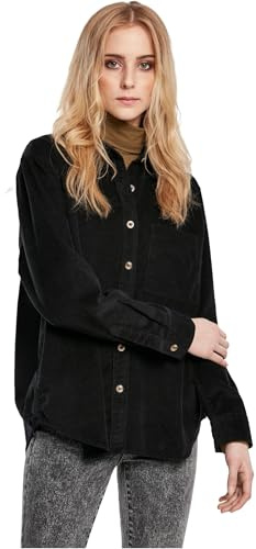Urban Classics Ladies Corduroy överdimensionerad skjorta, damskjorta, finns i många olika färger, storlekar XS – 5XL, svart, XL plus size extra tall
