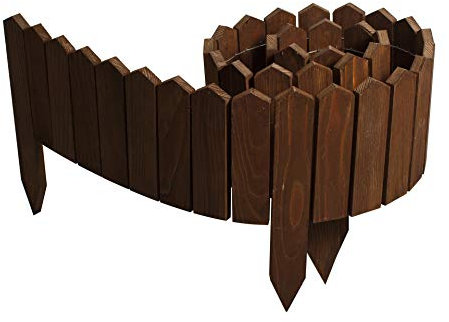 BOGATECO Rollborder Steccato in Legno, Lunghezza 200 cm e 40 cm di Altezza Abete | Recinzione da Giardino, per segnare i sentieri e i confini di aiuole, Prati | Flessibile, Impregnato | Marrone Scuro