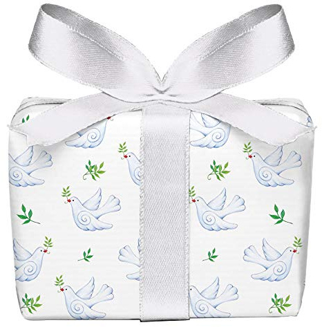 5er Set 5 Bögen Geschenkpapier zur Geburt Taube Weiß Taufe Firmung Hochzeit Kommunion Glückwunsch, gedruckt auf PEFC zertifiziertem Papier, 50 x 70 cm