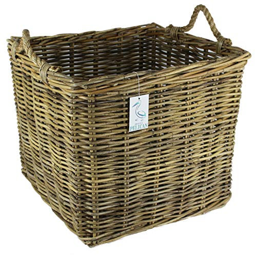 Rattan Log Kindling Baskets. In grey and natural wicker. Natural Storage Solution. Open storage box for wood, fireplaces. Home & Hearth (130 ltr, Natural Rope)