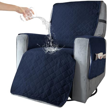 BXFUL Copripoltrona Relax Reclinabile Trapuntato 1 Posto Copridivano Copertura per Poltrona Universale per Protezione Divano con Fascia Elastica (L,Blu navy)