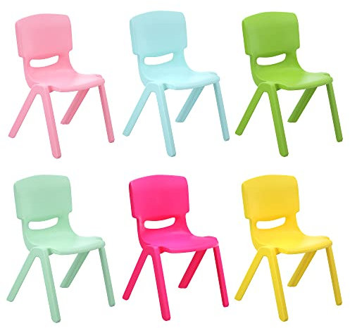 Jolitac 6er Stapelbar Stuhl Kinderstuhl mit Rückenlehne Plastik Garten Stühle Set für Indoor und Outdoor geeignet, bis 70 kg belastbar