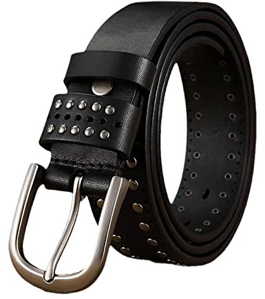 YDYBY Männer Frauen Leder Punk Gürtel, Unisex Mode Nietengürtel Punk Wind Gürtel Gürtel Casual Wild Verstellbare Größe für Jeans Hosen Gürtel,Schwarz,105cm/41in