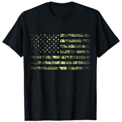 American USA Flag Green Camouflage T-Shirt