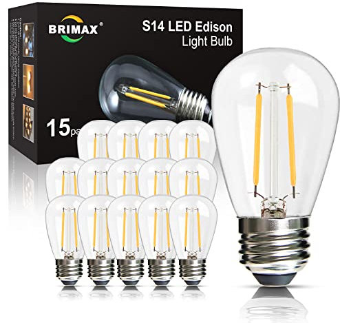 BRIMAX 15 Stück 2W Led Glühbirne E27 Warmweiss 2700K Ersetztbirnen 2W=20W ‎180lM AC230v Klar Glas LED Lampen Ersatzlampen für Lichterkette, Kronleuchter, Nachtischlampe,nicht dimmbar