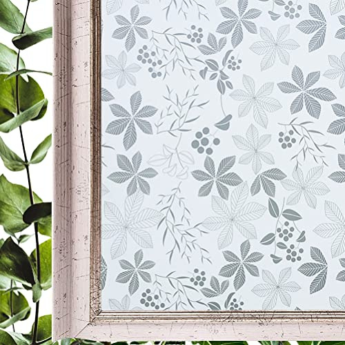Hoonng Fensterfolie Blickdicht Selbsthaftend Motiv Weiße Pflanze Sichtschutz 44.5x300cm