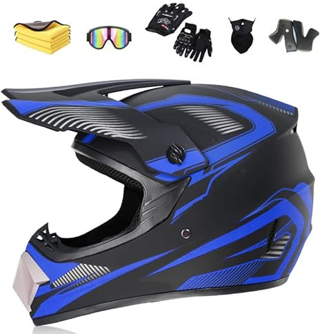 Ruiqieor Motorradhelm Motocross Helm Helm Kinder Road Helm für Mountainbike Bergbuggy Sport Schutz,Inklusive S, M, L, XL 4 Helmfutter,Schwarz Blau Dirt Bike Helme für Erwachsene und Kinder