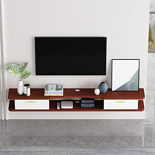 KAXGU Étagère de Rangement Multimédia, Meuble de Télévision Mural À Double Tiroir Avec Trou de Fil, S'Applique Au Projecteur de Télécommande Du Boîtier Décodeur/I/140Cm