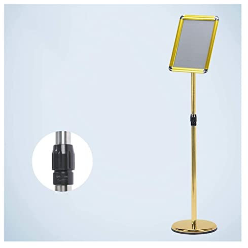 MEHWSUR A4-Schilderständer, Verstellbarer Aluminium-Plakatständer, Klapprahmen, Menüständer, austauschbarer Werbeständer, Bodenständer mit Stabiler runder Basis (Color : Gold, Size : Spiral)