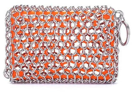 HUFFA Single Ring Kitchen Cast Iron Cleaner Cleaning Brush Stainless Steel Chain Scrubber Frying Pan Grill Scraper Rust Remover (Color : Orange)