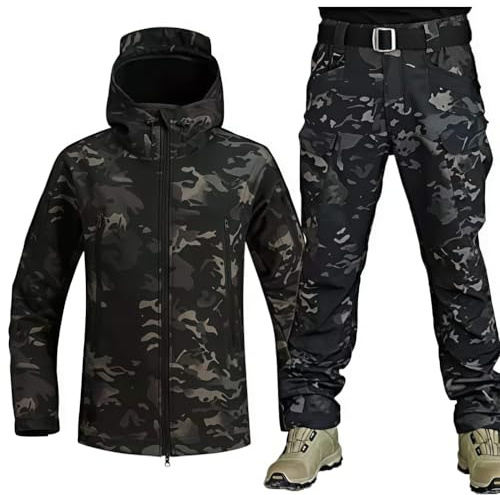 Taktisk Jacka, Soft Shell Jaktjackor, Army VattentäT Camo Uniform, Kamouflage MilitäR KläDdräKt, Taktisk Jacka Och Byxa FöR MäN, VattentäT, LäTt, Utomhus,Camouflage a,XXL