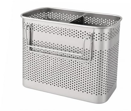 HOME&I Silverware Drying Basket, Hanging Rectangular Utensil Holder with 2 Compartments, Stainless Steel 304 Cutlery Caddy for Dish Rack, Kitchen Sink & Countertop