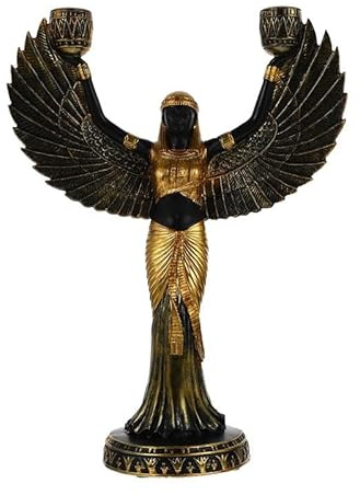 KGADRX Ägyptische Halter Statue Göttin Isis Figur Skulptur Kerzenhalter Harz Dekor Metall Home Winged Theme Säule Antike