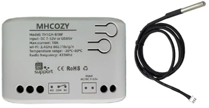 MHCOZY TH1CH eTH1CH trådlös temperaturkontroll, 32 V, rostfritt stål, WiFi, fungerar med Alexa, eWelink App Remote