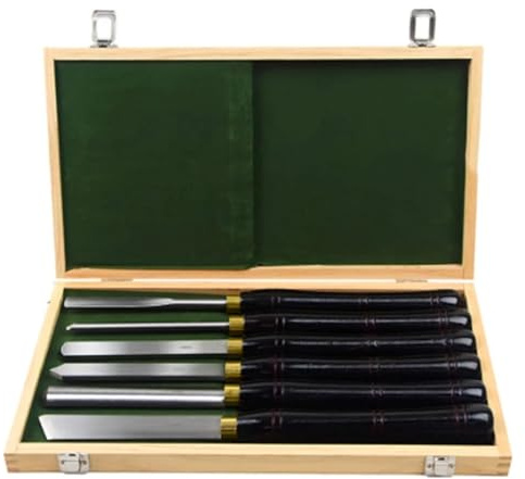 Wood Chisel Tool Set 6 Pieces HSS Wood Lathe Tools Woodworking Turning Tools for Lathe Hss Lathe Chisel Set Wood Turning Chisels with Wooden Storage Case Premium