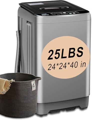 Washer Grey 25lbs Compact Portable Top Load Washing Machine with LED Display, 10 Programs, 8 Water Levels, Ideal for Dorms, Apartments, RV, Grey