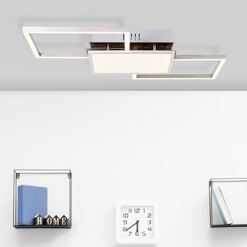 Lightbox LED Deckenlampe mit 3 Stufen Dimmer per Wandschalter - nickelfarbene Deckenleuchte für das Büro - 51 x 51 cm - LED integriert - 30 W, 3700 lm, 3000 K - aus Metall/Kunststoff