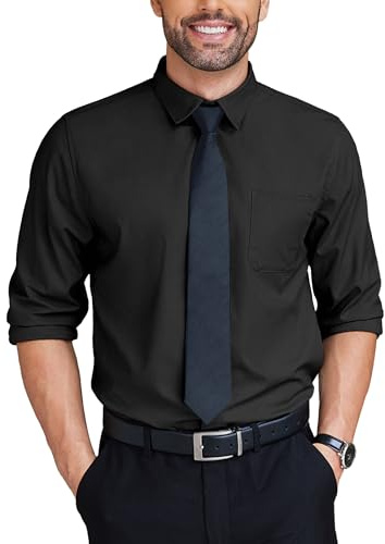 COOFANDY Mens Shirts Long Sleeve Dress Shirts Regular Fit Business Formal Shirt Non Iron Shirts Smart Button Down Shirt with Pocket Black L