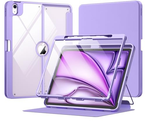 MoKo Full Case for iPad Air 13-Inch (M4/M3/M2) with Screen Portector,Purple | Heavy Duty Case for iPad Air 13 2026/2025/2024 with Pencil Holder, Clear Back, Magnetic Multi-angle Stand, Auto Wake/Sleep