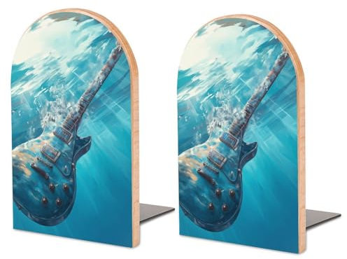 Buchstützen Schwebende Gitarre Wasser Buchregalhalter Buchstütze Buchständer Holz Bücherregal Buchstopper Für Regale 2 Stück