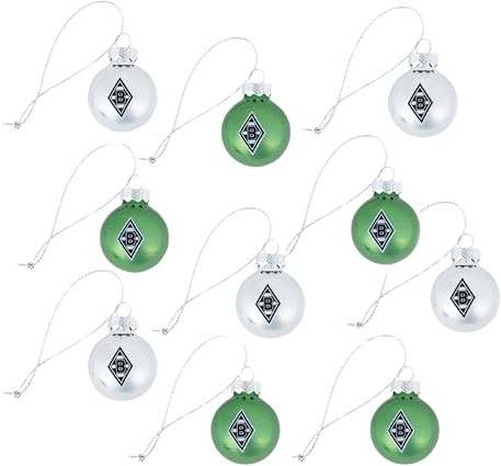 Borussia Mönchengladbach Christbaumkugeln 10 er Set 3 cm| Offizieller Fanartikel Fohlenshop | Weihnachtsdeko für Fans | Kugeln mit Vereinslogo in Grün & Silber