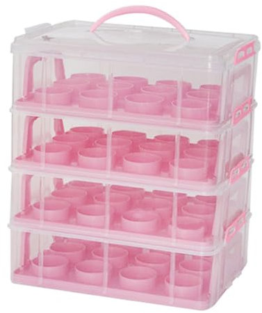 LOVIVER 4 Tier Cupcake Carrier Cupcake Holder,Portable,Reusable Cupcake Box Cupcake Storage Container Cupcake Keeper for Pies, pink