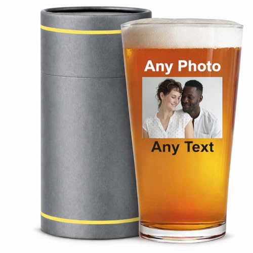 EKAM Personalised Printed Photo Pint Beer Glass - Customised with Any Image, Text or Logo - 17oz/500ml - Fun Gift for Father’s Birthdays, Christmas, Best Friend, Graduation, Groomsman - Color Printed