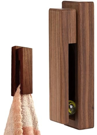 Ganci adesivi per bagno – Gancio da parete in legno | Ganci per asciugamani, ganci da doccia, ganci adesivi da bagno, noce nero e faggio, gancio da parete per doccia, camera da letto, cucina