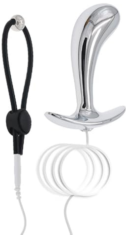 AMAZBEE Elektroschock Anal Plug mit Penisring Prostata Massager SM Sex Toys Edelstahl Butt Plug Analdehner für die Stimulation des G-Punktes (M)
