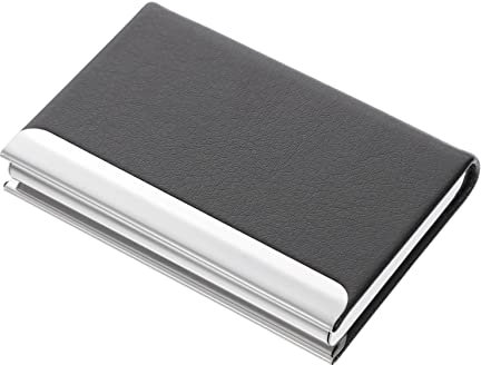 EXCEART Visitenkartenetui Aus Leder Und Edelstahl | Kreditkartenetui Mit RFID Schutz | Scheckkartenetui Für Damen Und Herren | Eleganter Kartenhalter Mit Band Und Fächern | Ideal Für