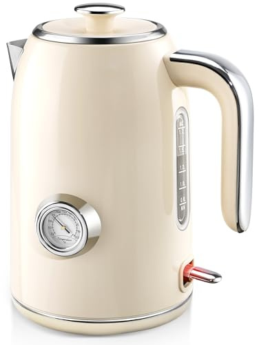 PUKOMC Electric Kettle, 1.7L Stainless Steel Tea Kettle with Temperature Gauge, 1500W Water Boiler with LED Light, BPA-Free, Auto Shut-Off and Boil-Dry Protection (Beige) Visit the Pukomc Store