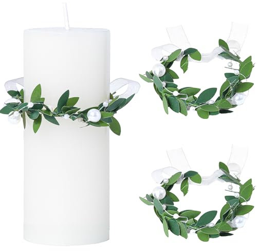 2 Stück tropfschutz kommunionkerze，Kerzenringe Kleine Künstliche Kränze Tropfenfänger für Kerzen，4-5 cm Durchmesser Dekokränze Dekorative Kerzenkränze für Kommunion Taufe Hochzeiten(kleine Perle)