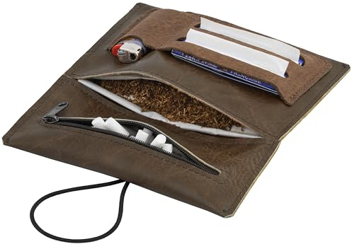 Faux Leather Tobacco Pouch for 30 g Tobacco Pouch - Elegant Turner Bag with Filter Compartment & Paper Holder in High-Quality Faux Leather Look for Smokers (Dark Brown)