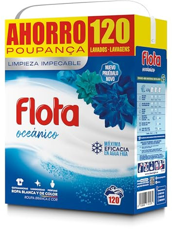 FLOTA | Oceánico | Detergente Lavadora en Polvo | Ropa Blanca y de Color | Antimanchas y Antiolores | 120 Lavados