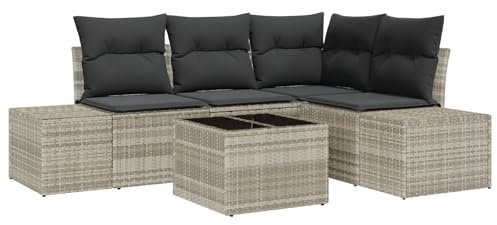 vidaXL Trädgårdsoffset 5 pcs Ljusgrå konstrotting, Trädgårdsoffa, modulär, rektangulär, rattan, utomhussektion, modern terrass, UV-skyddad möbel